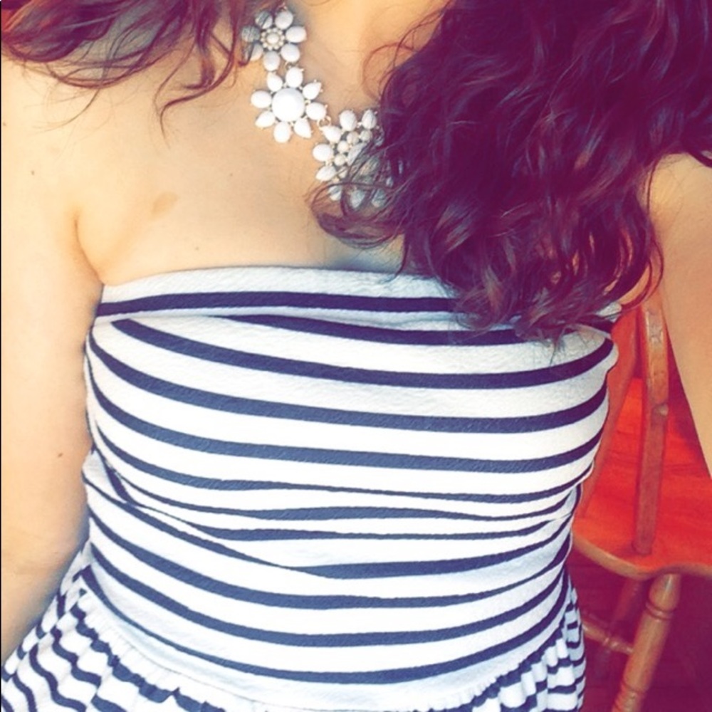Miami Striped & floral Strapless Dress